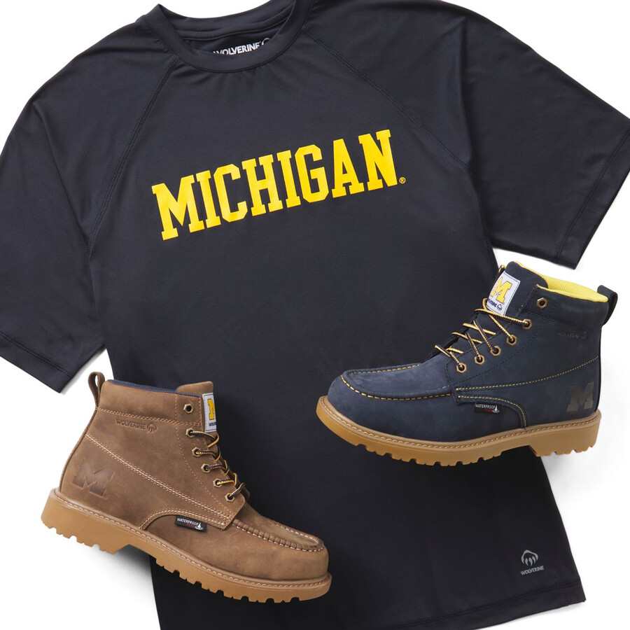wolverine x valiant university of michigan floorhand moc toe work boot